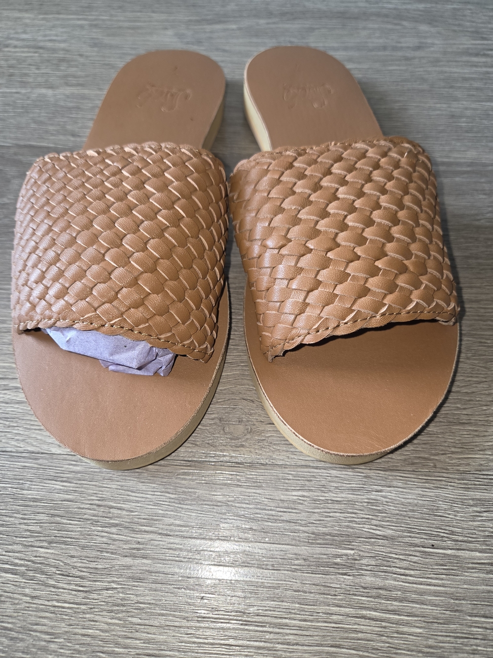 Soko Tan Woven Leather Slide Sandals - Women's Size 7